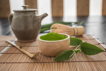 Matcha. Organic Green Matcha Tea ceremony. Matcha powder. Cooking with matcha.