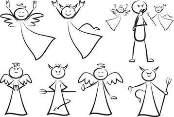 angel and devil - stickman vector outlines