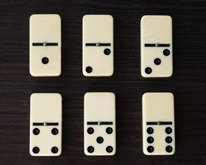 dominoes from one to six.