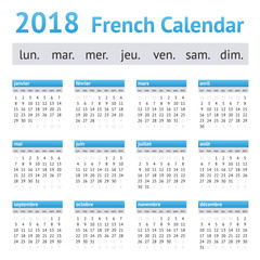 2018 French European Calendar. Week starts on Monday