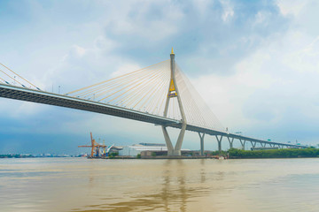 Fototapeta na wymiar Thailand suspension public bridge message on bridge is named 