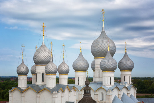 ussia, Rostov Kremlin, Assumption Cathedral domes