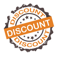 Discount stamp on orange and grey color.Sign.Seal