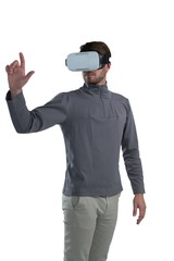 Man gesturing while using virtual reality headset