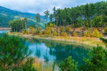 Picturesque view of Doxa lake in north peloponnese of Greece