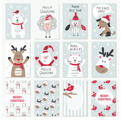 Set of Christmas and New Year cards