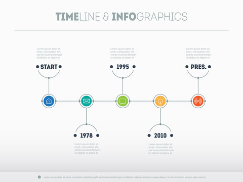 Timeline infographic with icons and buttoms. Vector illustration.