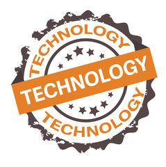 Technology rubber stamp on orange and grey color.Sign.Seal.