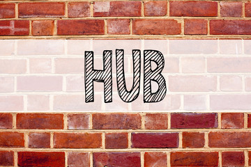 Conceptual announcement text caption inspiration showing HUB. Business concept for HUB Advertisement written on old brick background with copy space