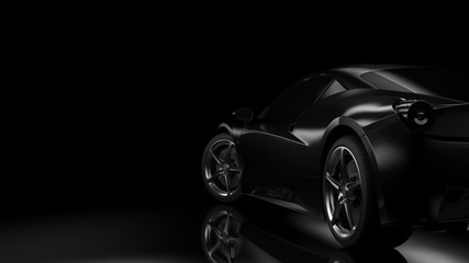 Dark car silhouette 3D illustration - obrazy, fototapety, plakaty