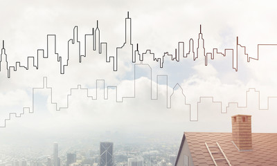 Concept of real estate and construction with drawn silhouette on