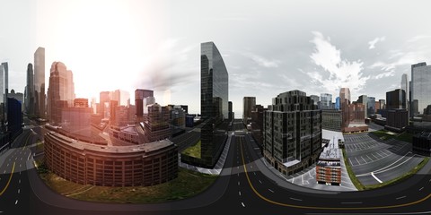 Panorama of the city. Environment map. HDRI map. Equirectangular projection. Spherical panorama
