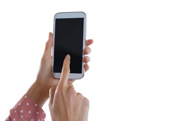 Womans hand using mobile phone