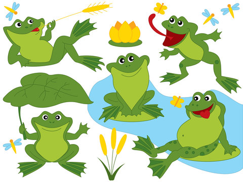 Vector Set of Cute Cartoon Frogs
