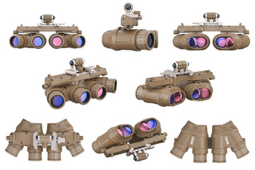Night military goggles optical devise set. 3D rendering - 183114910