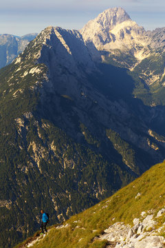 Mountain landscape in Triglav National Park with a peak of Bavski Grintavec on background, Slovenia