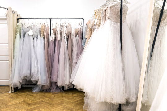 Wedding Bride Dress In The Salon Fitting Room