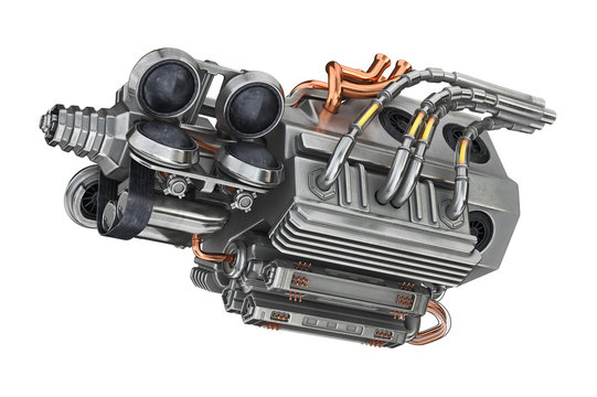 Sci-fi futuristic motor detail machine. 3D rendering