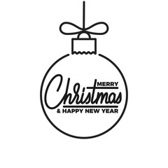 Merry Christmas and Happy New Year . Winter seasonal lettering and Christmas ball.