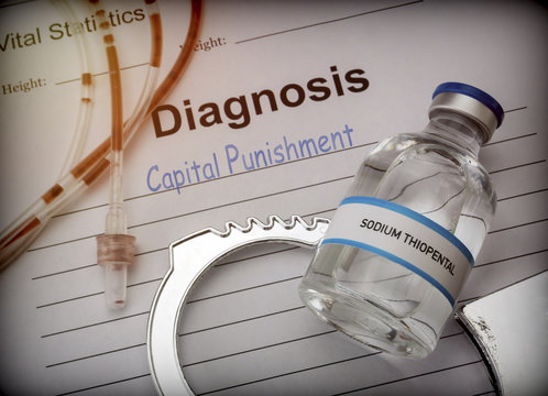 Form of diagnosis and resolution of capital punishment, injection of lethal sodium thiopental anesthesia, conceptual image