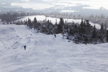 Ski slope in mountain resort