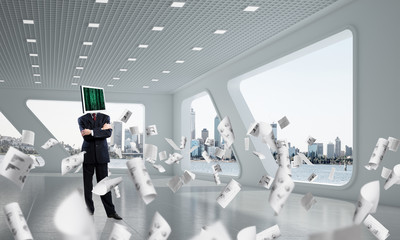 Businessman with monitor instead of head.