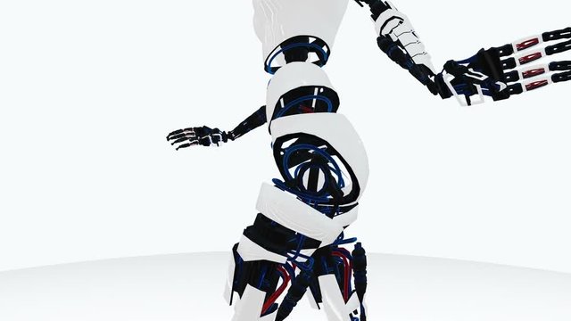Sexy robot android woman walking. Sci-fi stylish robotic girl. Cute robot woman. CG animation.