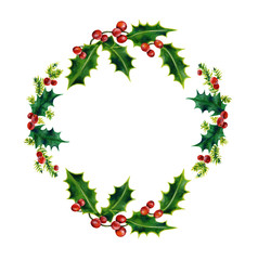  Christmas wreath. Watercolor illustration isolated on white background. Hand painted. 