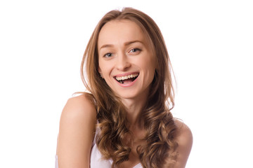 Beautiful young woman emotion laughing smile fun