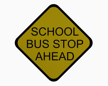 Verkehrsschild USA: Schulbus stoppt voraus auf weiß isoliert