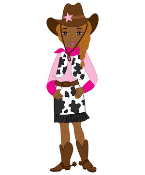 Vector Young Beautiful African American Cowgirl