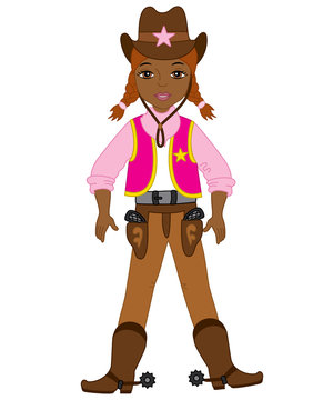 Vector Young Beautiful African American Cowgirl