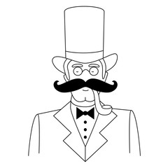 Vector Black and White Gentleman's Portrait with Top Hat, Glasses and  Moustache