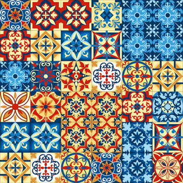 Vector illustration of decorative tile mosaic pattern design in Moroccan style.