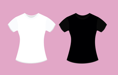 Vector illustration woman T-shirt design template. Black and white t-shirt colors in flat style.