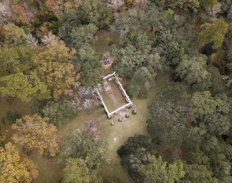 Aerial view of Old Sheldon Church ruin in South Carolina