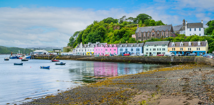 The colorful Portree, main town in the Isle of Skye, Scotland.