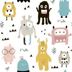 Printed kitchen splashbacks Monsters Childish seamless pattern with cute monsters. Trendy scandinavian vector background. Perfect for kids apparel,fabric, textile, nursery decoration,wrapping paper
