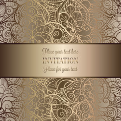 Vintage baroque Wedding Invitation template with butterfly background. Traditional decoration for wedding. Vector illustration in beige and gold