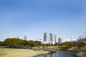 Landscape of Hamarikyu gardens