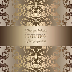 Vintage baroque Wedding Invitation template with butterfly background. Traditional decoration for wedding. Vector illustration in beige and gold