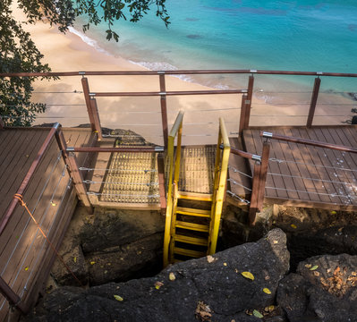 Stair access to get to Praia do Sancho Beach - Fernando de Noronha, Pernambuco, Brazil.
