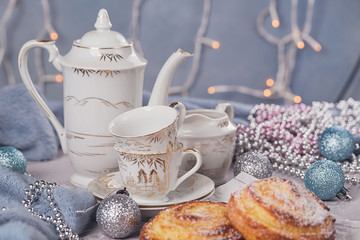 Buns with Christmas or New Year holiday decoration.