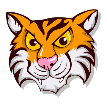 Cute cartoon tiger. Roaring Bengal Tiger. Exotic tiger face vector stock