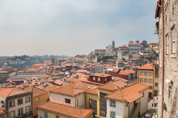 Top cityscape view on the square near the Igreja dos Grilos church in Porto city