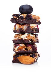 Healthy cereal bar with almonds and blueberries