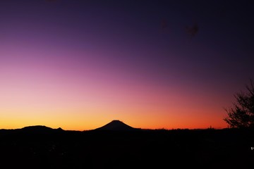 富士山夕景シルエット