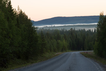 Typical road in Scandinavia, Polar day, Northern Finland © nidafoto