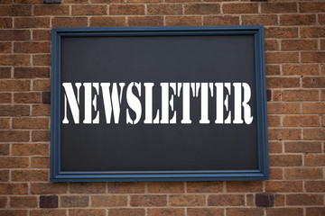Fototapeta premium Conceptual hand writing text caption inspiration showing announcement Subscribe Newsletter. Business concept for Internet Online Communication written on frame old brick background with copy space