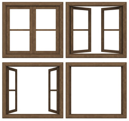 wooden window frame isolated on white background.